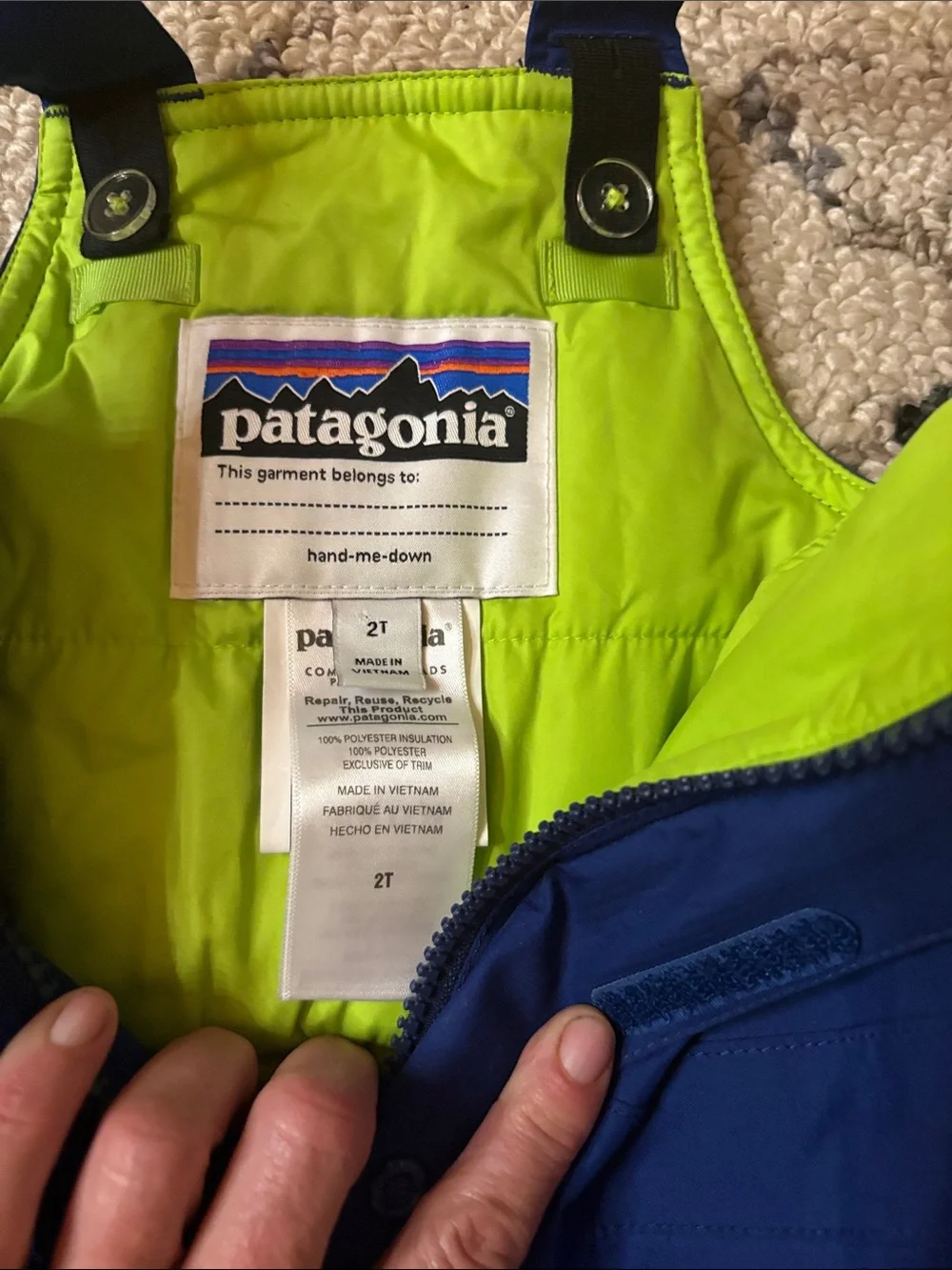 Patagonia toddler jacket/ H2O bibs 2T